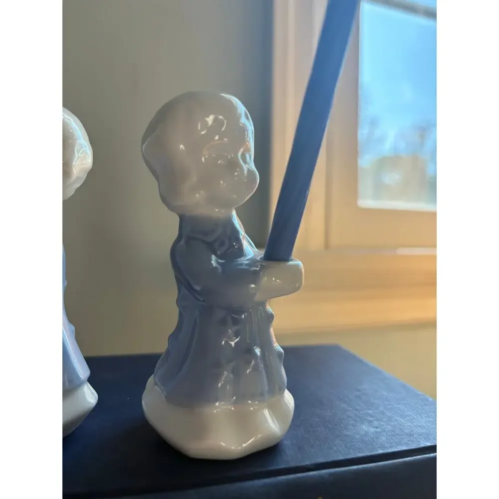 Vintage 1960s blue and white porcelain birthday candle holders figurines